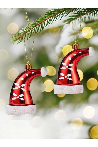 Yılbaşı Ağacı Süsü Noel Şapka Kırmızı 8 Cm 2'li Ağaç Süsü