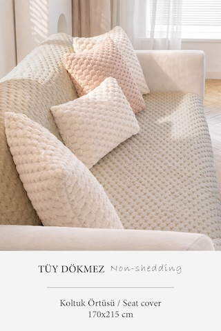 Soft Kürklü Koltuk Örtüsü 170x215 Cm Yumuşak Peluş Kaymaz Taban Kanepe Örtüsü Bej