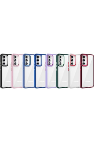 Samsung Uyumlu Galaxy A04s Kılıf Renkli Kenarlı Ve Buton Tasarımlı Arkası Şeffaf Silikon Kapak