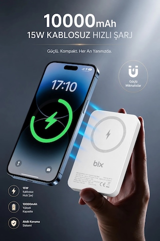 Exenar - Beyaz - İphone İle Uyumlu Magsafe Powerbank Kablosuz 15w Hızlı Şarj 20w Usb-c Hızlı Şarj Qi