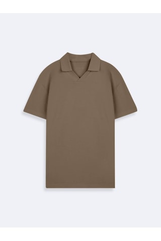 LTB V Yaka Pike Polo Yaka Kahverengi T-shırt