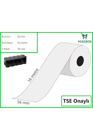 56x16 Metre Termal Kredi Kartı Ve Yazarkasa Pos Rulosu 10 Adet