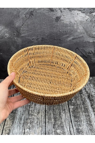 Orta Boy Yuvarlak Hasır Servis Sunumluk Sepet Organizer Düzenleyi