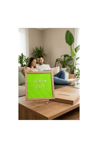 Ahşap Harfli Yazı Panosu 25,5x25,5 Cm Premium Gerçek Çam Çerçeve 340 Parça Harf Seti Standlı Duvara Asılabilir Keçe İçli Çok Renkli