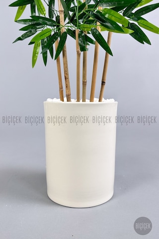 Biçiçek Yapay Bambu Ağacı 6 Dallı 150 Cm Yoğun Yapraklı Metal Siyah Saksı