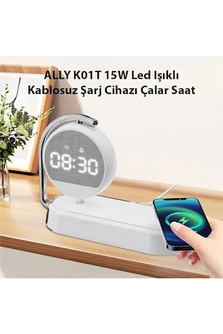 Ally K01t 15w Led Işıklı Kablosuz Şarj Cihazı Çalar Saat- 5775