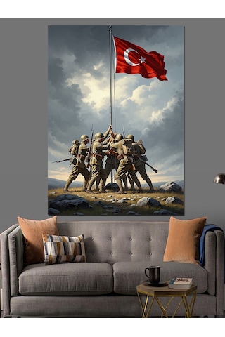 Türk Bayrağı Diken Askerler Dekoratif Kanvas - Mdf Ahşap Tablo