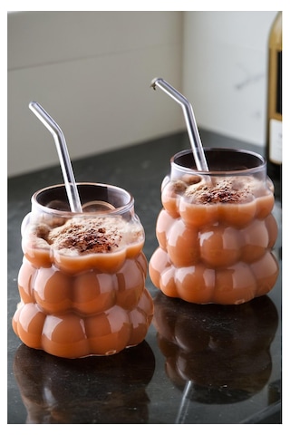 Üzüm Kabartmalı Isıya Dayanıklı Pinterest Borosilikat Cam Bardak 2 Adet