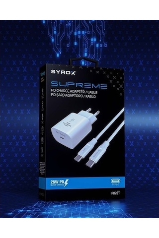 Syrox PD25T QC3.0 PD 25 W Type-C To Type-C Hızlı Şarj Aleti Set Beyaz