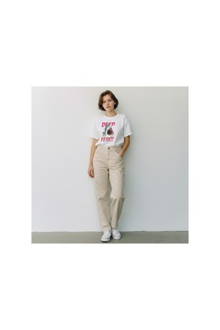 Urbantrendstore Unisex Deep Fear Köpekbalığı Tatil Oversize Fit Rahat Geniş Salaş T-shirt Günlük Tişört Beyaz