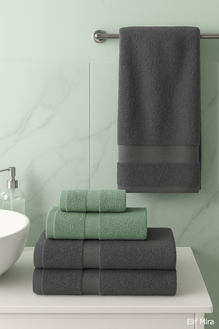 4 Lü Banyo Havlusu Seti %100 Pamuklu 70x140 Cm Pleasure Antasit-yeşil