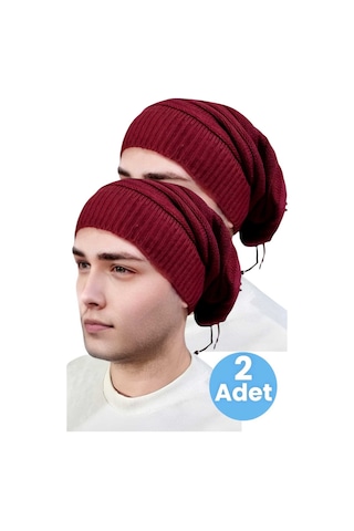 Tezzgelsin 2'li Erkek Kışlık Triko Örgü Bere Ve Boyunluk Bordo - Bordo