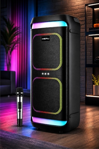 Hepu Hp-986 24w Taşınabilir Partybox Hoparlör - Çift 8" Speaker Işıklı, Mikrofonlu, Tws Destekli Ses