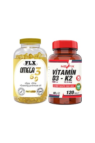 Flx Omega 3-6-9 Balık Yağı 180 Softgel & Nevfix Vitamin D3-K2 120