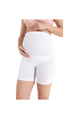 Astrid T Premium Anne Giyim Düz Renk Konforlu Stil Hamile Boxer Şort Beyaz Pamuklu Likralı