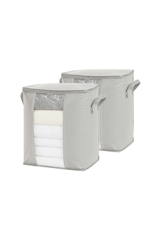 Ocean Home Textile 2'li Pvc Pencereli Gri Balıksırtı Hurç Set 45 x 30 x 50 cm