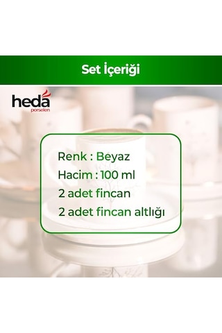 Heda Porselen Hayat Ağacı 4 Parça 2 Kişilik Porselen Kahve Fincan Takımı 100 Ml Şık Desenli Türk Kahvesi Se Diğer