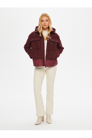 Kapitone Kapüşon Garnili Astarsız Kısa Kaban 69424 U6942440 Bordo