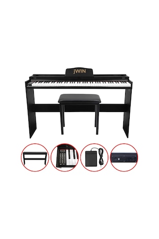 Jwin Sdp-92 Tuş Hassasiyetli 88 Tuşlu Kapaklı Dijital Piyano + Tabure - Siyah
