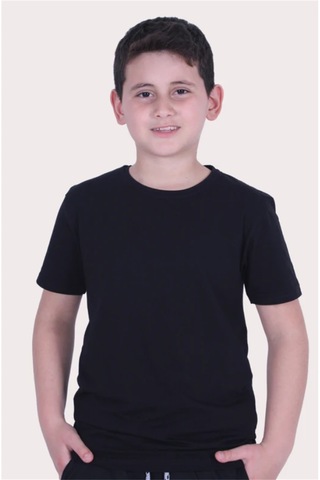 Basic Bisiklet Yaka %100 Pamuk Likralı Düz Unisex Çocuk T-shirt SIYAH