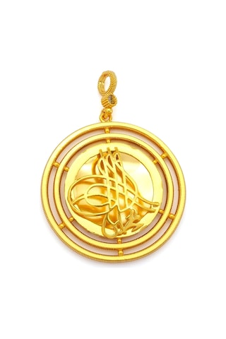 Altın Kaplama İmitasyon Ajda Desenli Tuğralı Büyük Boy Kolye Ucu Tgr-729 Altın