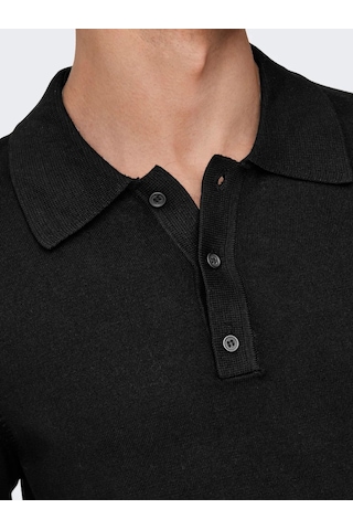 Only & Sons Erkek Polo Yaka Uzun Kollu Siyah Triko T-shirt - 22021184 Siyah