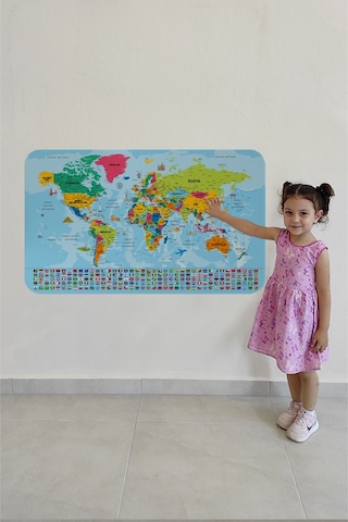 Ülke Bayraklı Dünya Haritası Sticker 100 X 65 Cm
