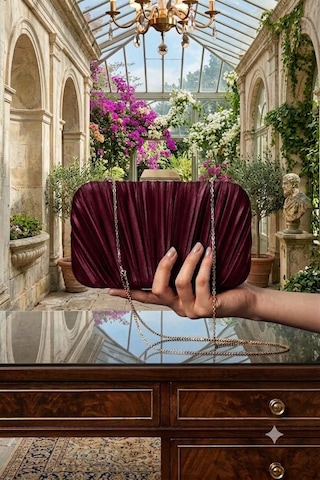 Zeyymoda Bordo Pilse Desenli Abiye Çanta Pile Desen Abiye Çanta Ve Clutch Portföy El Gece Düğün Nişan Abiye Çantası