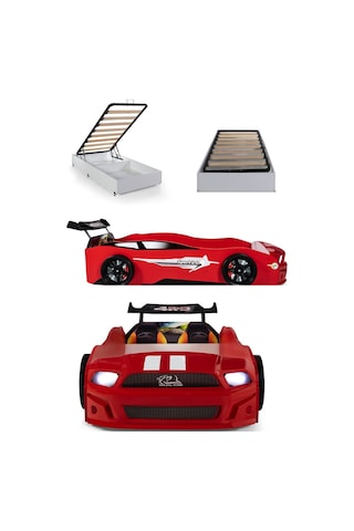 Bazalı Kırmızı Arabalı Yatak Sport Mst Işıklı 90x190 Cm