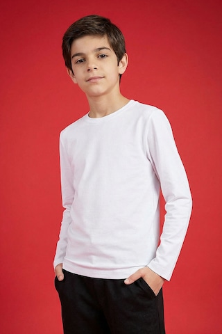 Beyaz O Yaka Standart Fit Basic Uzun Kollu Unisex Çocuk T-shirt - 11329 Beyaz