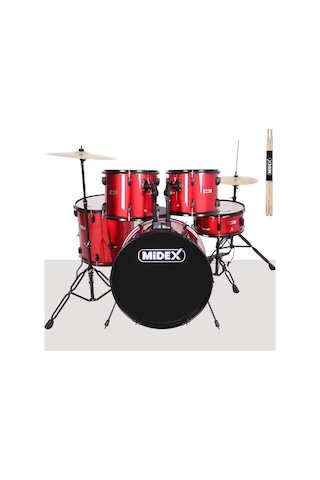 Midex CD900X-RD 22'' Yetişkin Akustik Bateri Davul Seti 22B-13T-12T-16F-14S (5 Parça)