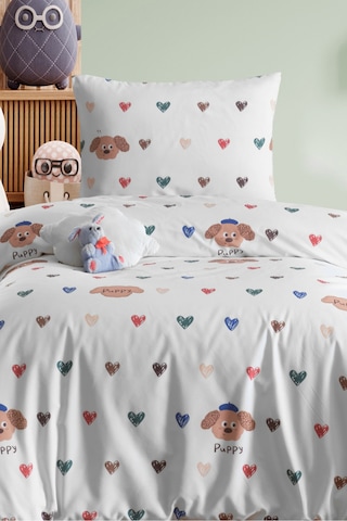 Eponj Home Tek Kişilik Pamuklu Nevresim Takımı 3 Parça Puppy Desen Beyaz / Yumuşak Dokulu Beyaz
