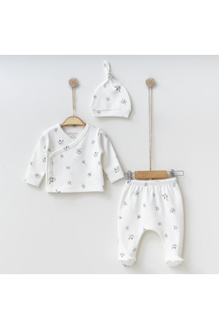 O'Baby Pamuk Desenli 3'lü Set Beyaz