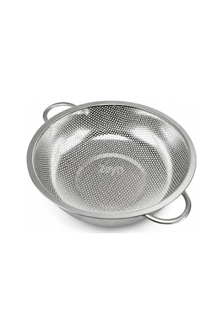 Paslanmaz Çelik Makarna Süzgeci 22 Cm Çift Kulplu Metal Sebze Meyve Yıkama Ve Süzme Kevgiri Gri