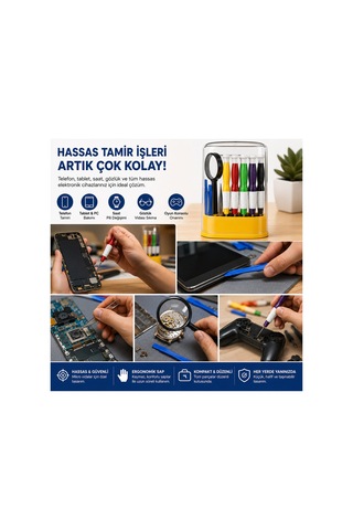 12 Parça Hassas Tornavida Ve Telefon Tamir Seti Büyüteçli Yan Keskili Elektronik Bakım Seti