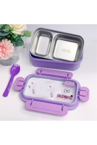 Skycity 750ml Çocuklar İçin 304 Paslanmaz Çelik Isı Saklama Yemek Kutusu, Bölmeli Kartoon Stili Öğrenci Bento Box Mor