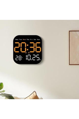 Novahub Büyük Ekranlı Dijital Duvar Saati - Uzaktan Kumandalı, Gece Işığı, Haftanın Günü Ve Sıcaklık Göstergeli Turuncu Bej Bej