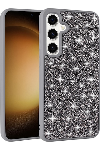 Zore Galaxy Uyumlu S25 Plus Kılıf Parlak Taşlı Tasarım Sys Pırlanta Kapak - Gri Gri