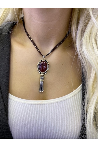 Kahverengi Akik Taşlı Gümüş Kolye 925 Ayar 512655438