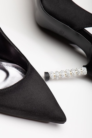 Saten Taşlı Özel Tasarım El Yapımı Stiletto Siyah