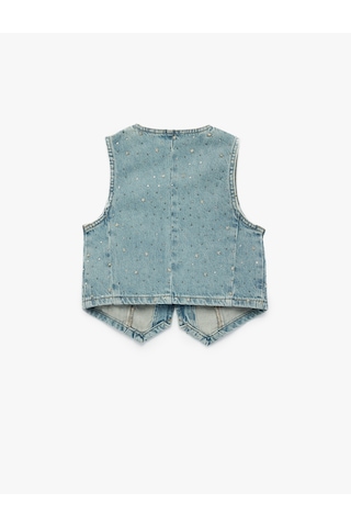 Koton Yıldız Detaylı Pamuklu Kolsuz V Yaka Denim Yelek Lıght Indıgo 6skg20004ad Açık Mavi