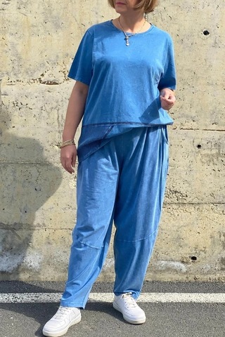 Mia Butik Büyük Beden Selenay Mavi Keten Takım Mavi
