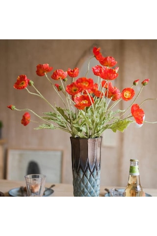 Yapay Çiçek Gelincik Çiçeği Kırmızı Renk 3 Çiçek 1 Tomurcuk 59cm
