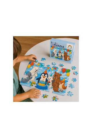 Kutupta Doğum Günü Mini Puzzle 40 Parça 3-7 Yaş Eğitici Çocuk Puzzle Yapboz
