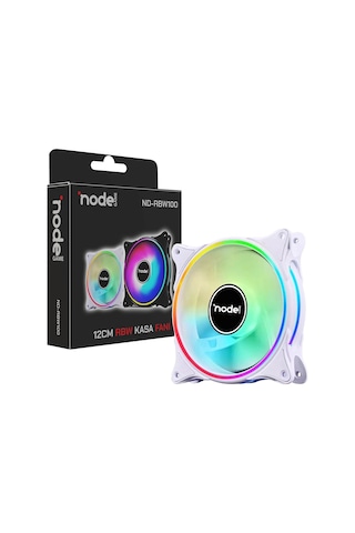 Node Game 120mm Gökkuşağı Rbw Led Fan - Performans Seri Sessiz Kasa Egzoz Fanı Beyaz