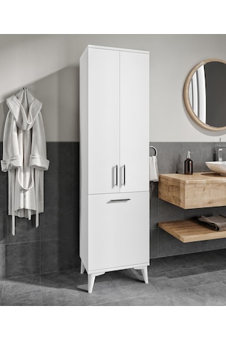 Rosepal Mobilya Sezar Kirli Sepetli Banyo Dolabı Beyaz