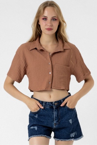 Bbbutikbasic Bürümcük Cepli Crop Gömlek Gül