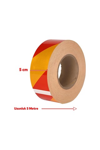 Badem10 Reflektörlü Yapışkanlı Parlayan Fosfor Sarı Kırmızı Reflektif Düz Şerit Bant 5 Cm 5 Mt İkaz Bandı
