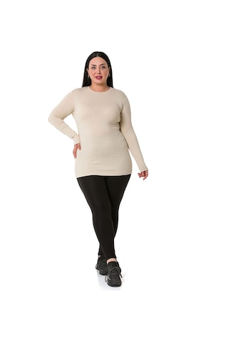 Disentis Büyük Beden Bisiklet Yaka Uzun Kollu Viskon Bej Body Bej