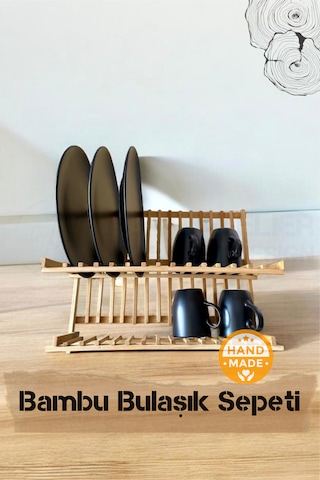 El Yapımı Bambu Katlanabilir Tabaklık & Bulaşıklık 43 X 34 Cm